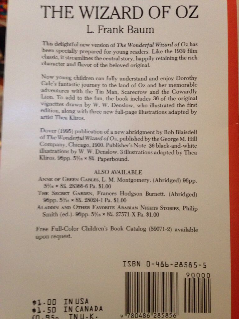 Wizard Of Oz, The - L. Frank Baum (Dover Publications) book collectible [Barcode 9780486285856] - Main Image 2