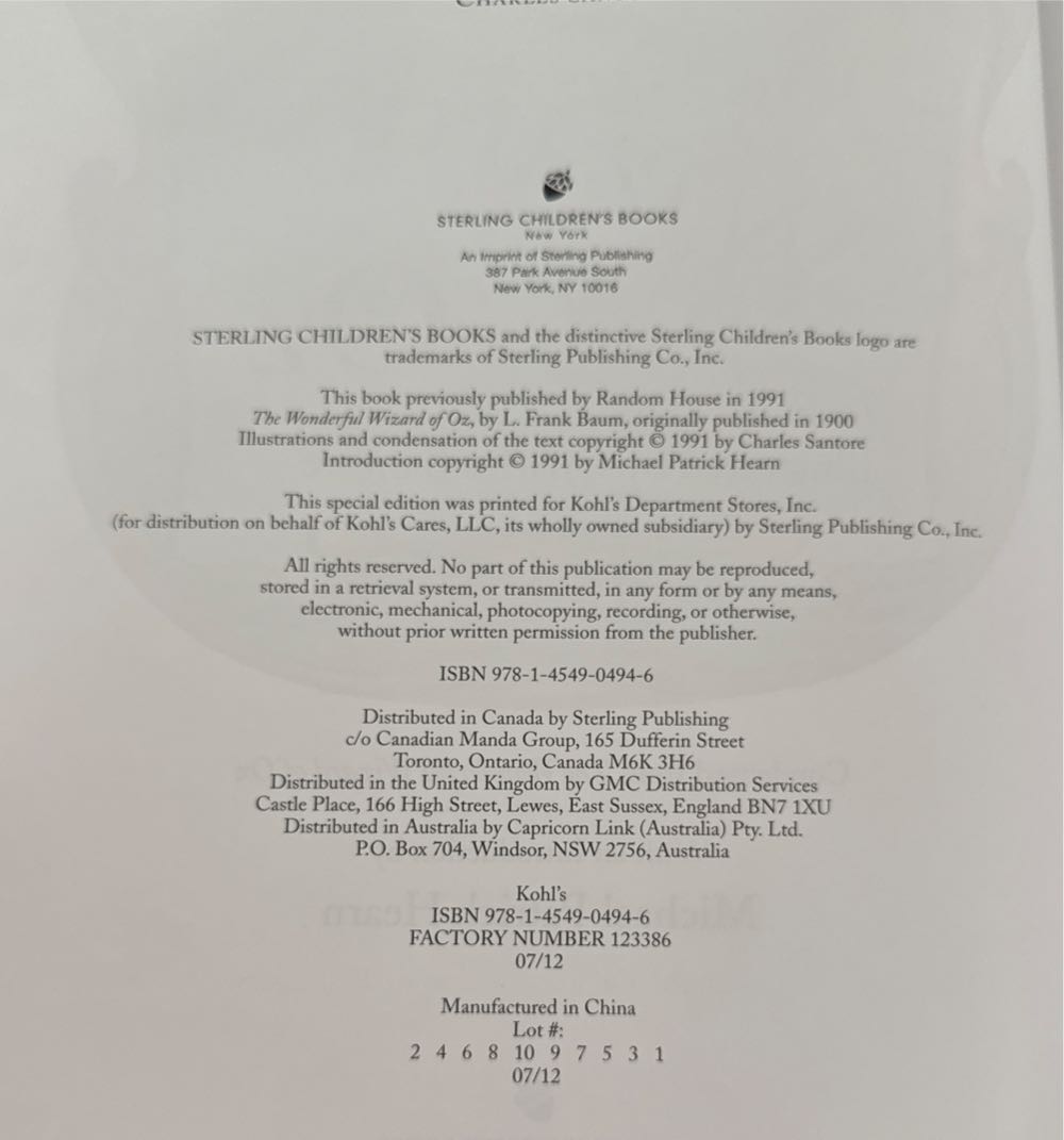 Wizard Of Oz, The - L. Frank Baum (Sterling Children’s Books - Hardcover) book collectible [Barcode 9781454904946] - Main Image 3