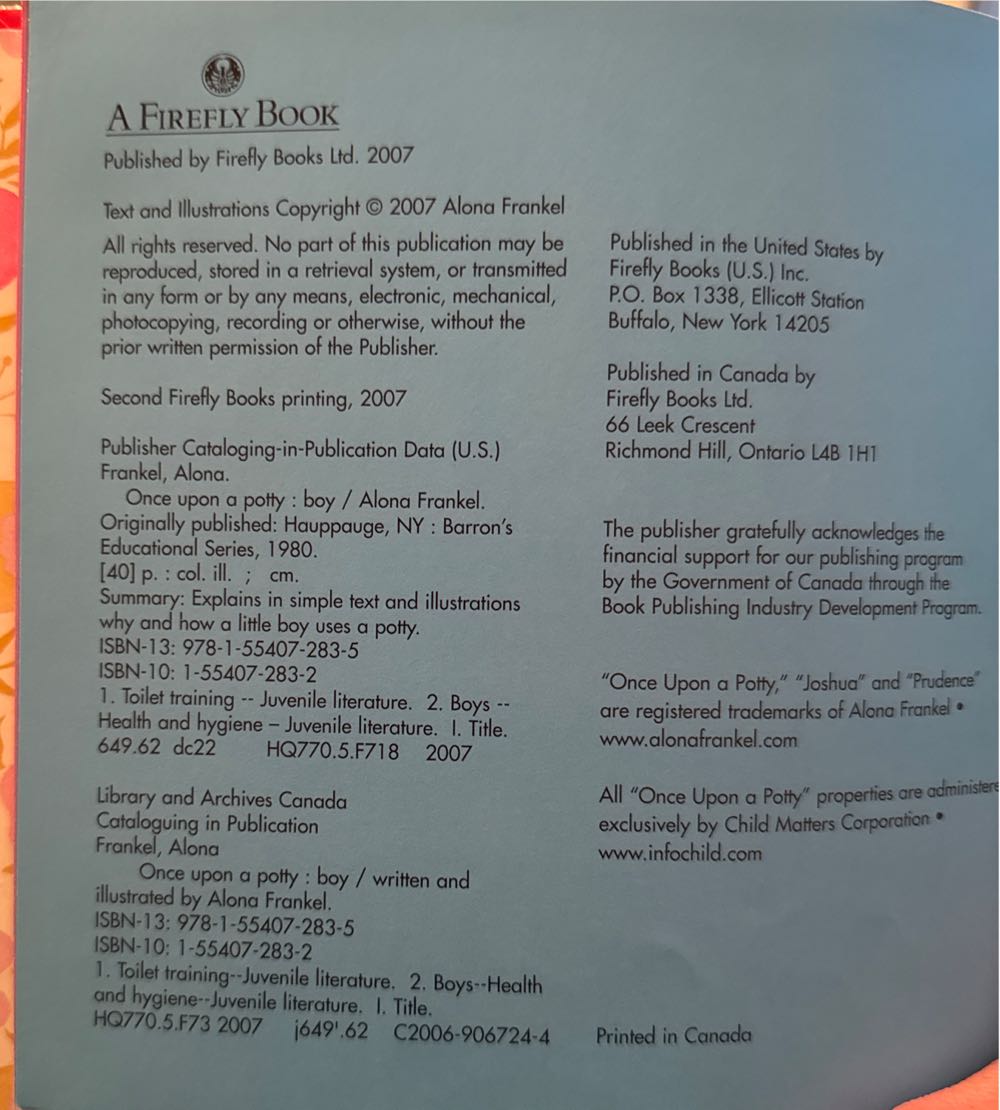 Once Upon a Potty: boy - Alona Frankel (Firefly Books Limited - Hardcover) book collectible [Barcode 9781554072835] - Main Image 3