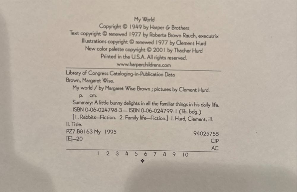 My World - Margaret Wise Brown (HarperCollins - Hardcover) book collectible [Barcode 9780060247980] - Main Image 3