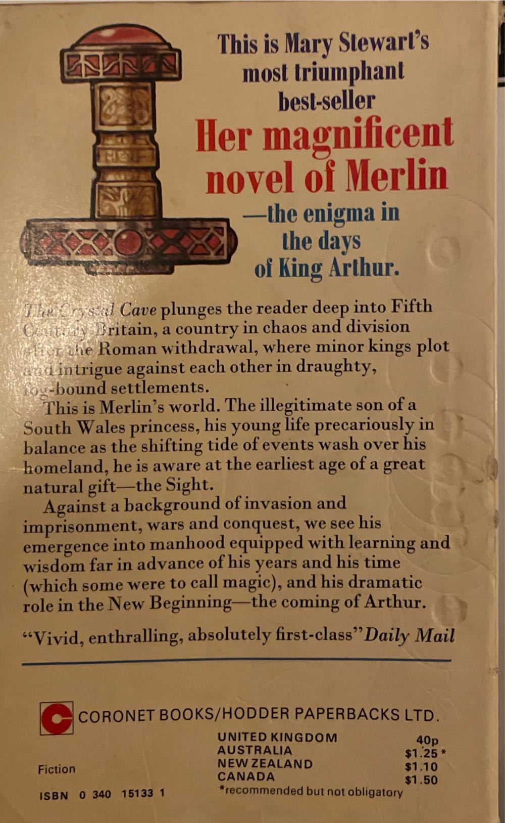 Crystal Cave, The - Mary Stewart (Coronet Books / Hodder & Stoughton - Paperback) book collectible [Barcode 9780340151334] - Main Image 2