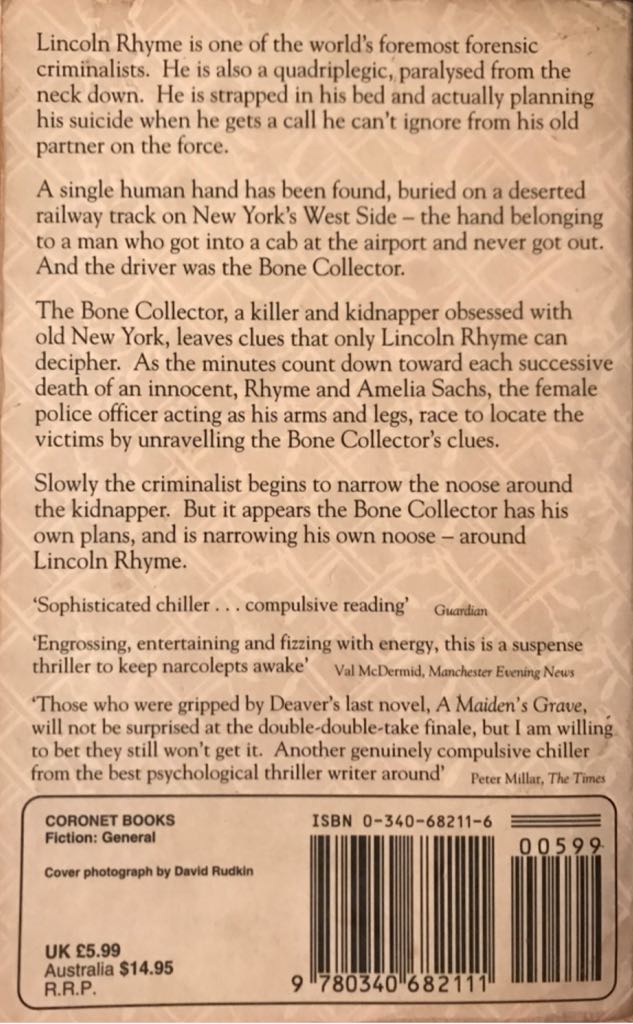 Bone Collector, The - Jeffery Deaver (Hodder & Stoughton - Paperback) book collectible [Barcode 9780340682111] - Main Image 2