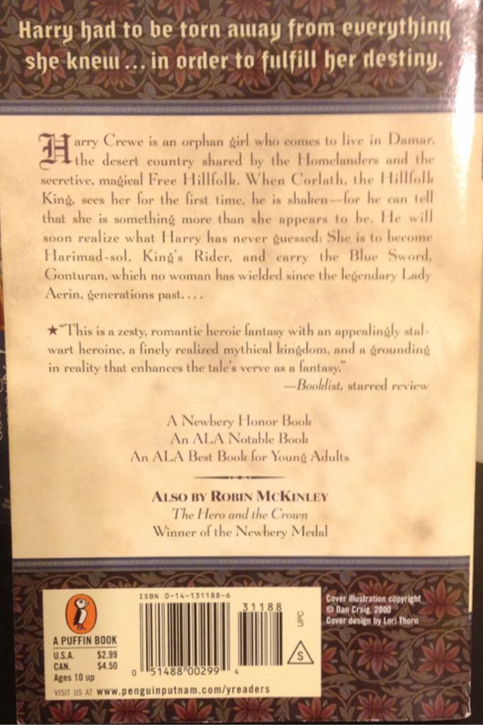 The Blue Sword - Robin McKinley (Puffin - Paperback) book collectible [Barcode 9780141311883] - Main Image 2