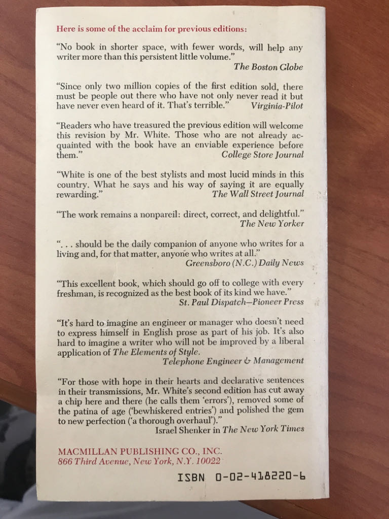 The Elements of Style - William Strunk (Macmillan - Paperback) book collectible [Barcode 9780024182203] - Main Image 2