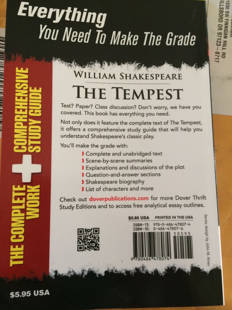 The Tempest - William Shakespeare (Dover - Paperback) book collectible [Barcode 9780486478074] - Main Image 2