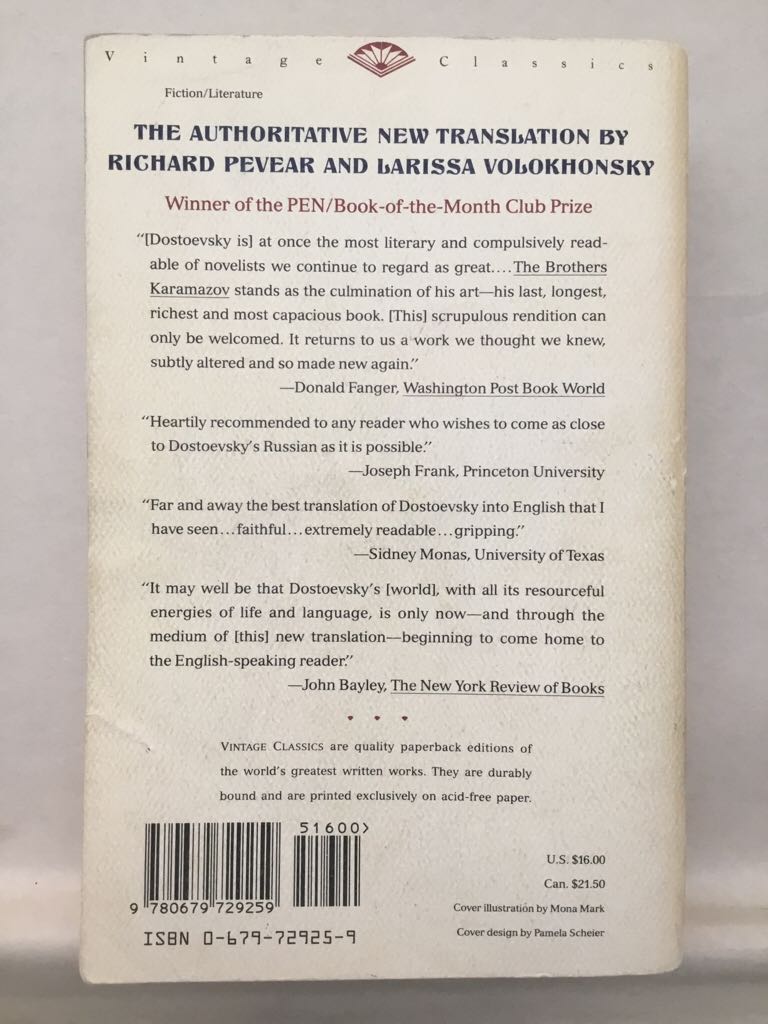 The Brothers Karamazov - Fyodor Dostoevsky (Vintage - Paperback) book collectible [Barcode 9780679729259] - Main Image 2