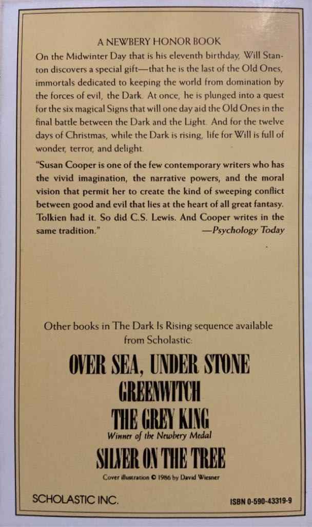 The Dark is Rising - Susan Cooper (Scholastic - Paperback) book collectible [Barcode 9780590433198] - Main Image 2