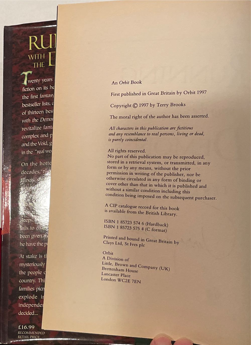 Running with the Demon - Terry Brooks (Orbit Books - Hardcover) book collectible [Barcode 9781857235746] - Main Image 4