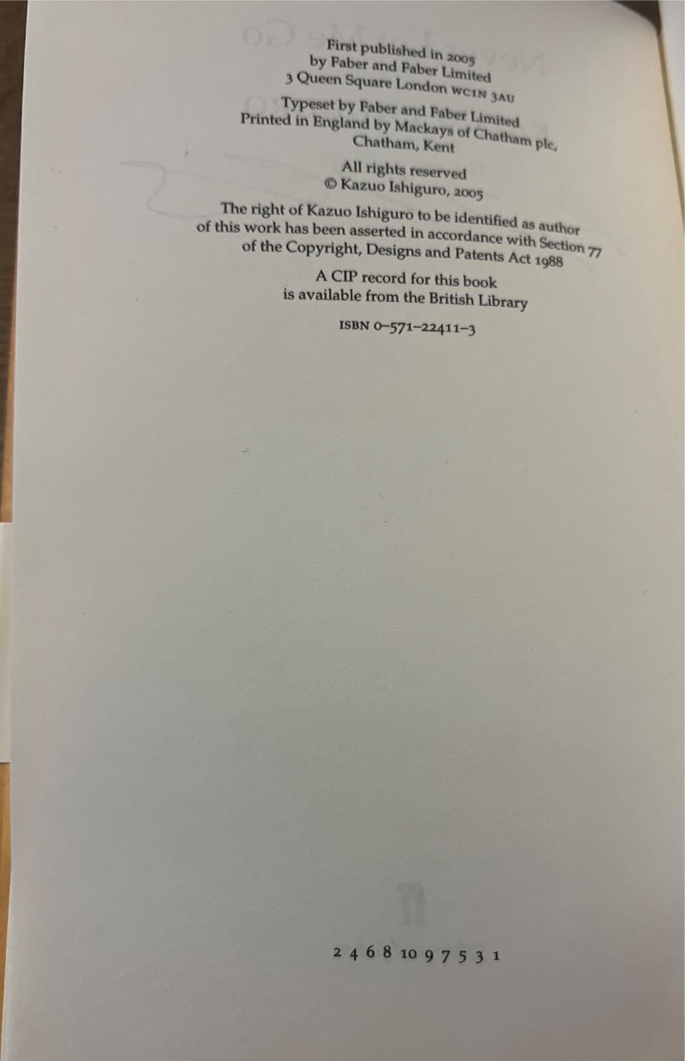 Never Let Me Go - Kazuo Ishiguro (Faber & Faber - Hardcover) book collectible [Barcode 9780571224111] - Main Image 3