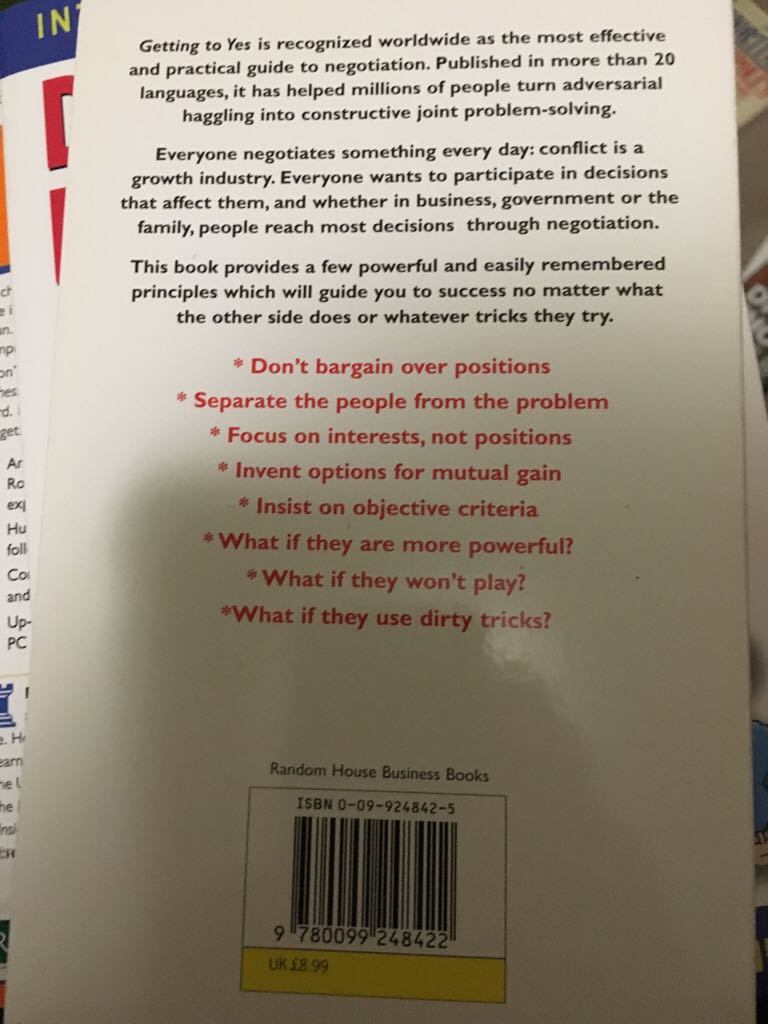 Getting To Yes - Bruce Patton (Arrow - Paperback) book collectible [Barcode 9780099248422] - Main Image 2