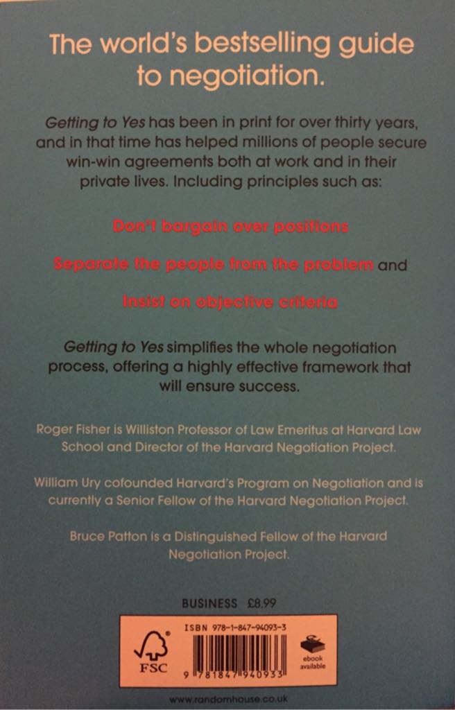 Getting To Yes - Robert Fisher (Random House Business Books - Paperback) book collectible [Barcode 9781847940933] - Main Image 2