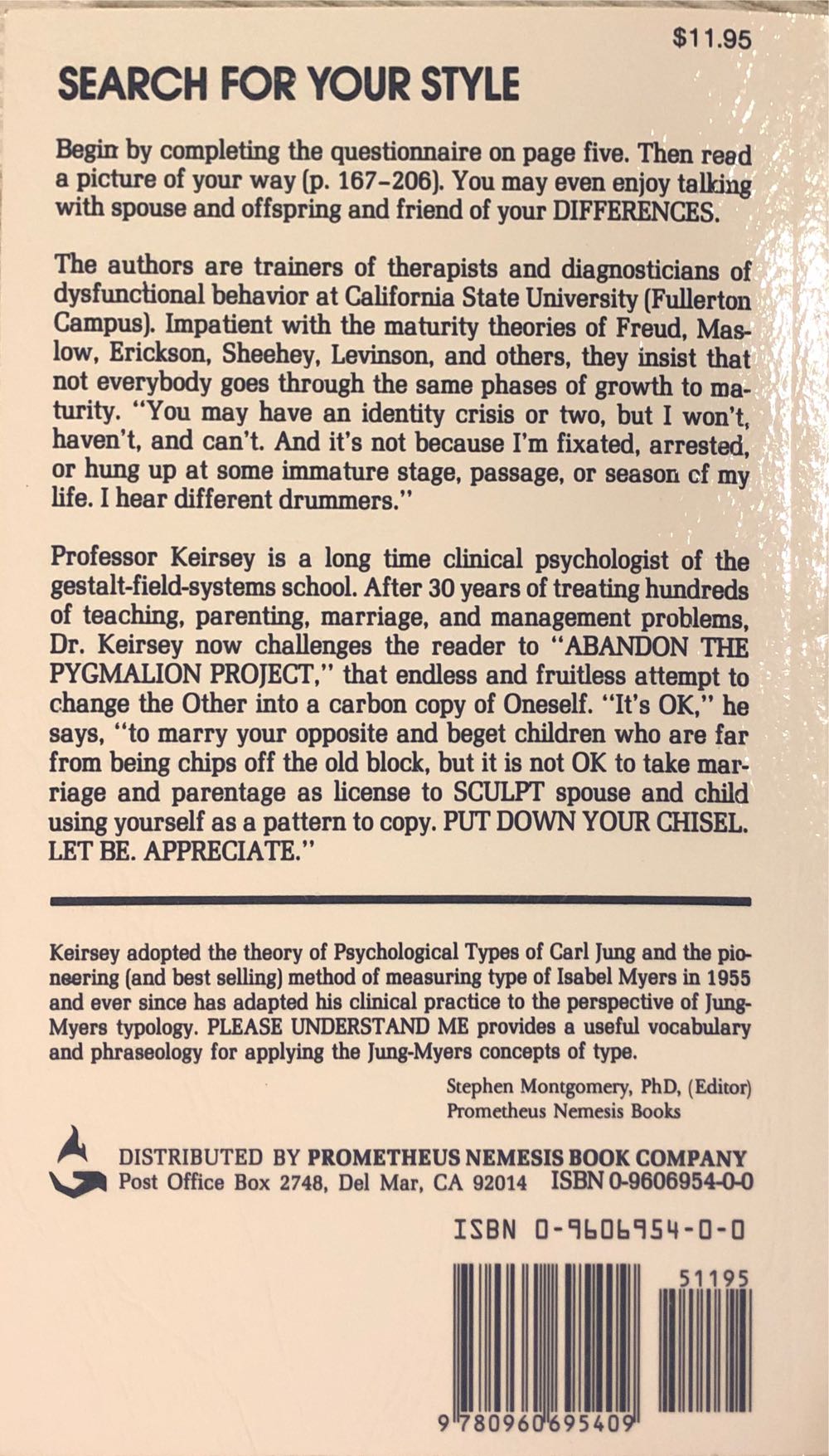Please Understand Me - David Keirsey (Prometheus Nemesis Book Company - Paperback) book collectible [Barcode 9780960695409] - Main Image 2