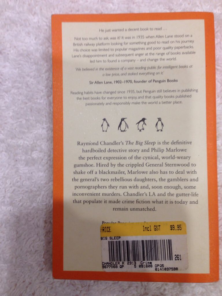 The Big Sleep - Raymond chandler (Penguin - Paperback) book collectible [Barcode 9780141037592] - Main Image 2