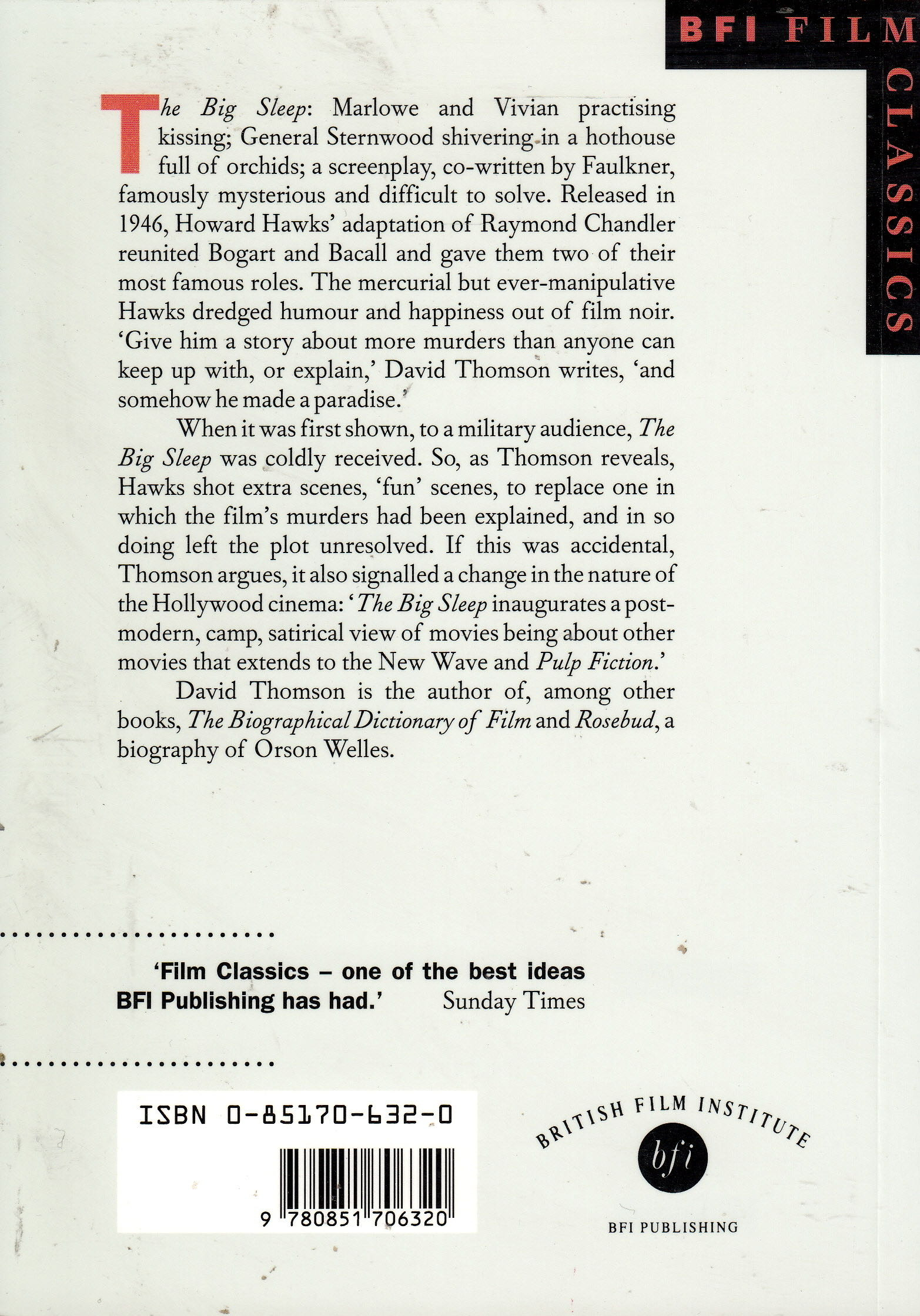 The Big Sleep - David Thompson (British Film Institute - Paperback) book collectible [Barcode 9780851706320] - Main Image 2
