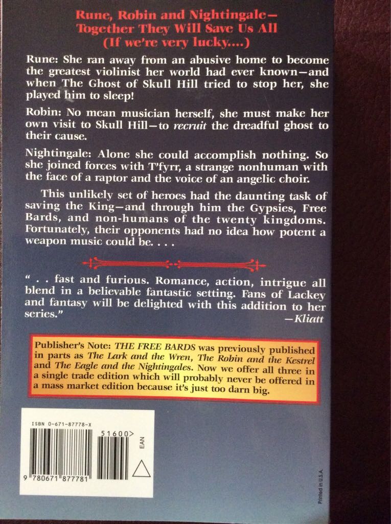 The Free Bards - Mercedes Lackey (Baen Books - Paperback) book collectible [Barcode 9780671877781] - Main Image 2