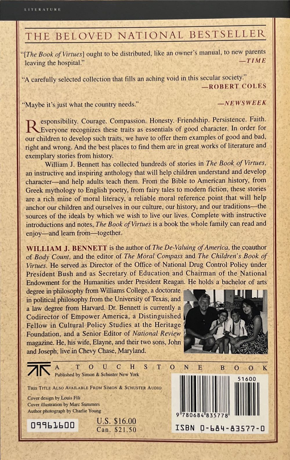 The Book Of Virtues: A Treasury Of Great Moral Stories - William J. Bennett (Touchstone - Trade Paperback) book collectible [Barcode 9780684835778] - Main Image 2