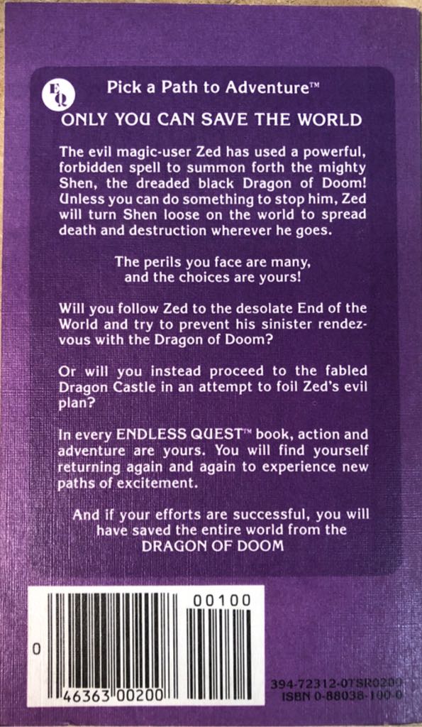 Endless Quest 13: Dragon of Doom - Rose Estes (TSR Inc - Paperback) book collectible [Barcode 9780880381000] - Main Image 2