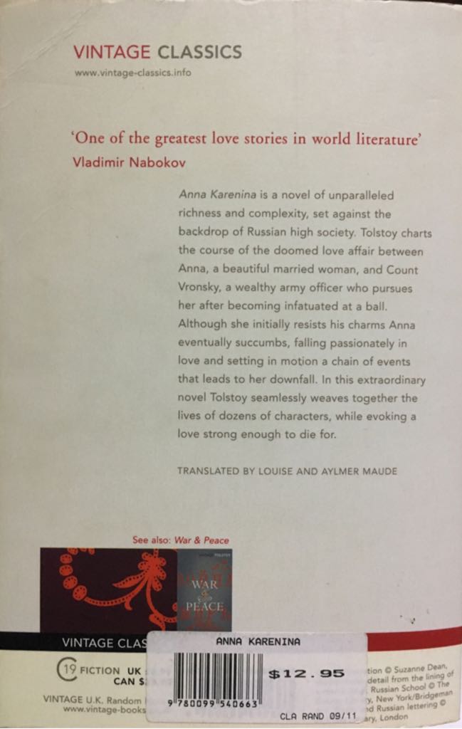 Anna Karenina - Leo Tolstoy (Vintage - Paperback) book collectible [Barcode 9780099540663] - Main Image 2
