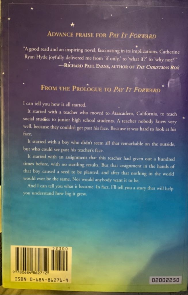Pay It Forward - Catherine Ryan Hyde (Simon & Schuster - Hardcover) book collectible [Barcode 9780684862712] - Main Image 2