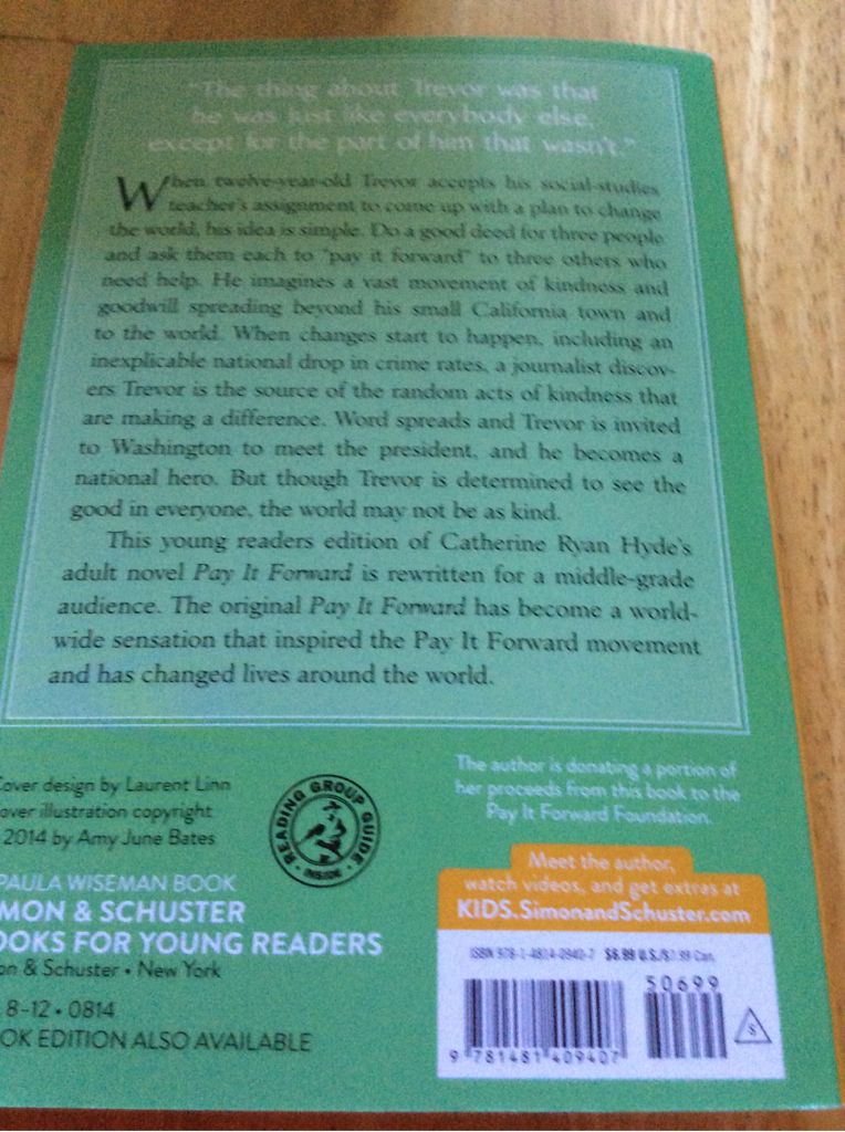 Pay It Forward - Catherine Ryan Hyde (Simon and Schuster - Paperback) book collectible [Barcode 9781481409407] - Main Image 2