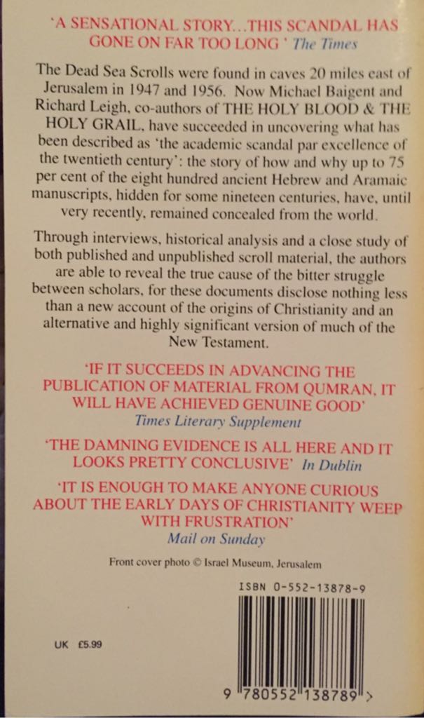 The Dead Sea Scrolls Deception - Michael Baigent (Corgi Books - Paperback) book collectible [Barcode 9780552138789] - Main Image 2