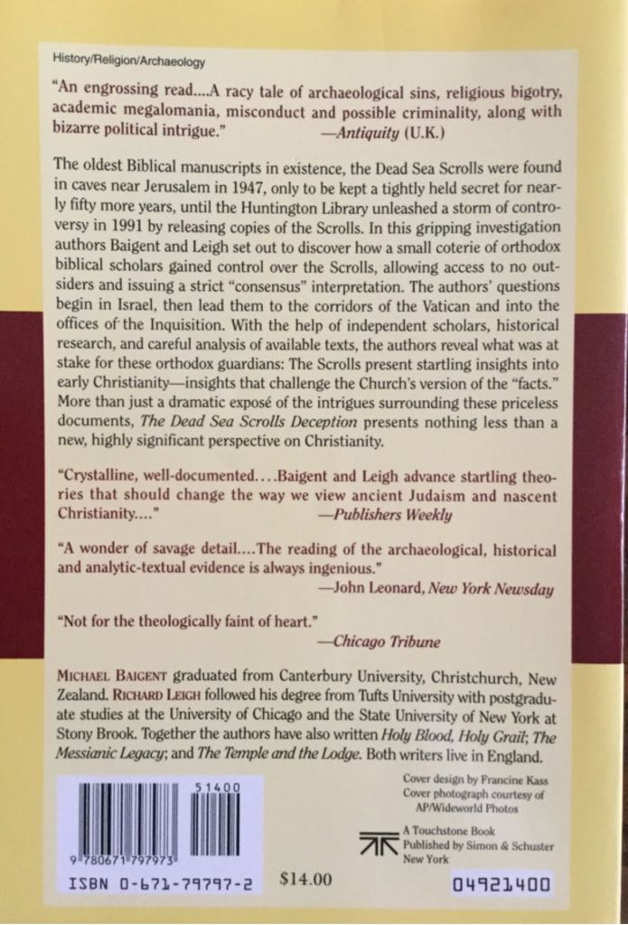 Dead Sea Scrolls Deception, The - Michael Baigent book collectible [Barcode 9780671797973] - Main Image 2