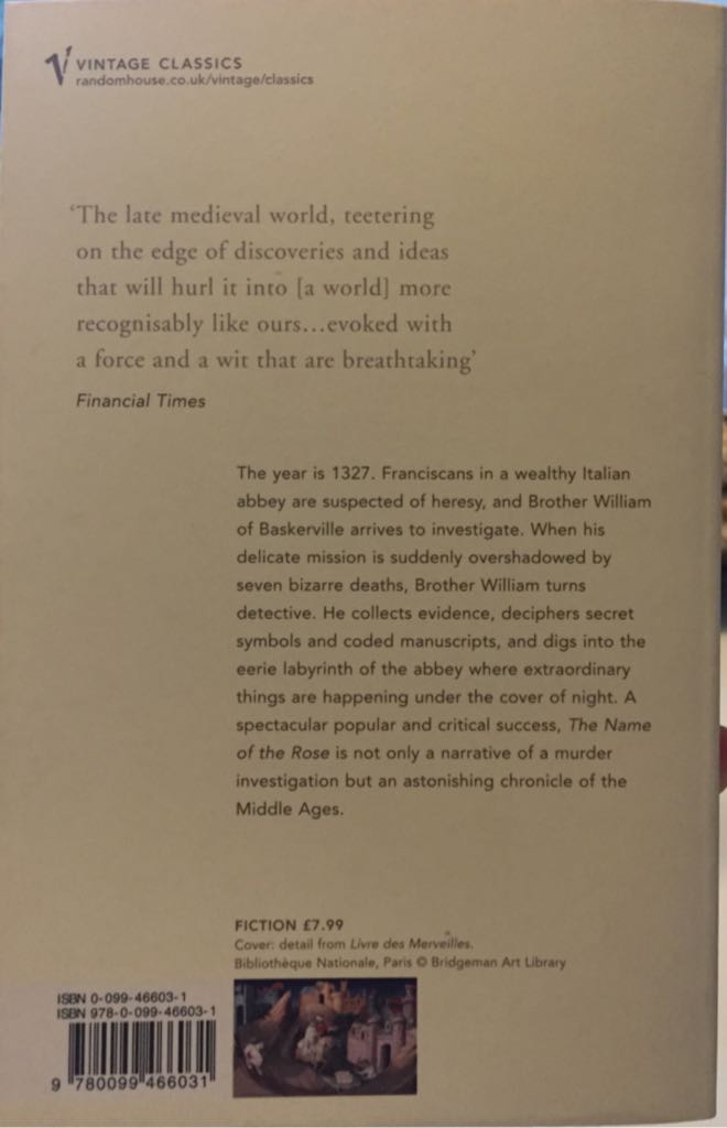 Name of the Rose, The - Umberto Eco (Vintage - Paperback) book collectible [Barcode 9780099466031] - Main Image 2