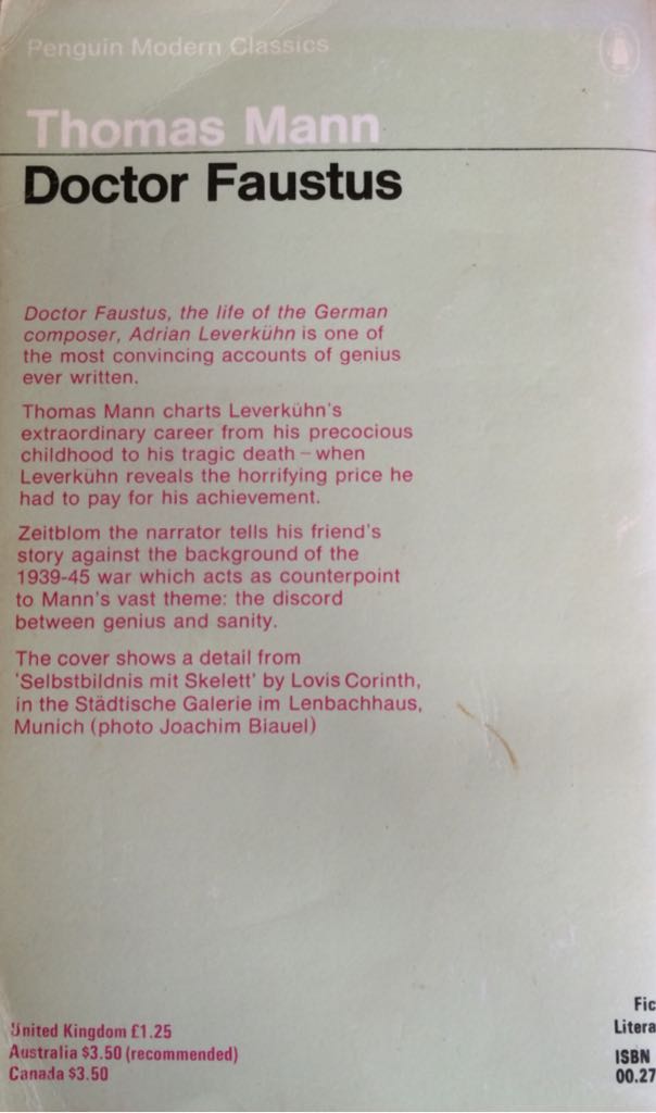 Doctor Faustus - Thomas Mann (Penguin Modern Classics - Paperback) book collectible [Barcode 9780140027235] - Main Image 2