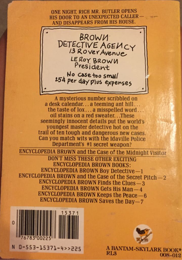 Encyclopedia Brown And The Case Of The Midnight Visitor - Donald J. Sobol (Yearling Books) book collectible [Barcode 9780553153712] - Main Image 2