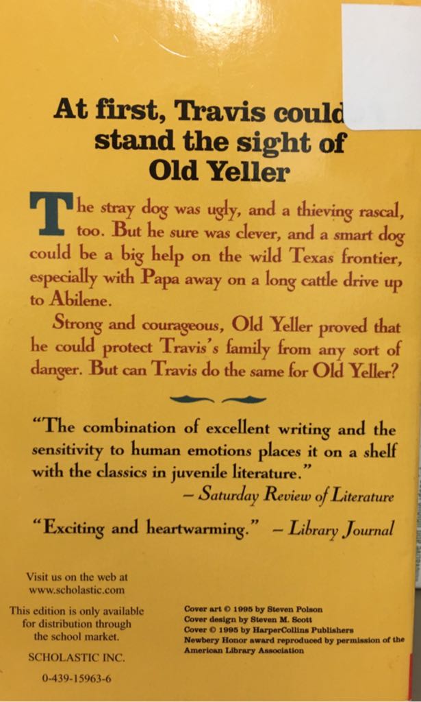Old Yeller - Fred Gipson (Scholastic) book collectible [Barcode 9780613357920] - Main Image 2