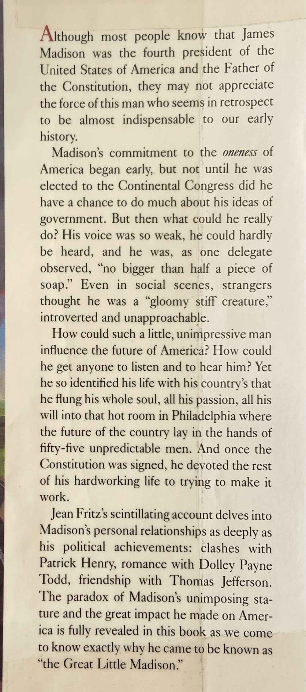 The Great Little Madison - Jean Fritz (G. P. Putnam’s Sons, New York - Hardcover) book collectible [Barcode 9780399217685] - Main Image 2