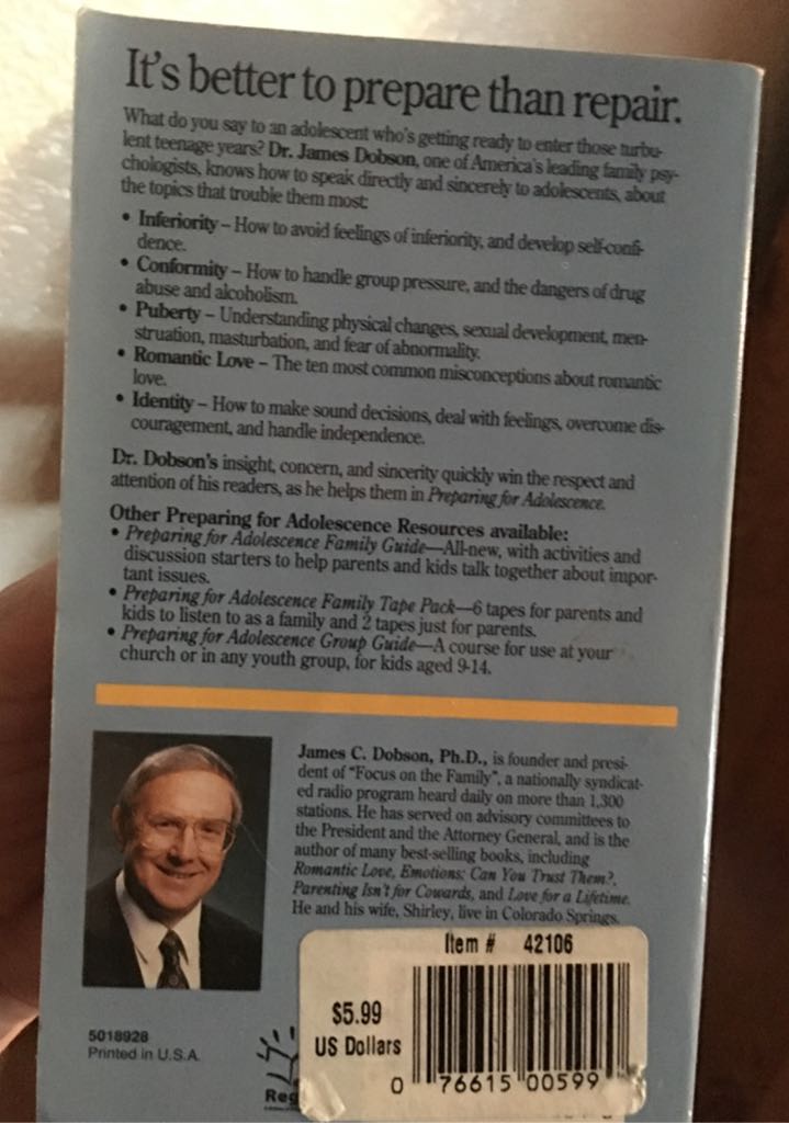 Preparing For Adolescence - James Dobson (- Paperback) book collectible [Barcode 9780830712588] - Main Image 2
