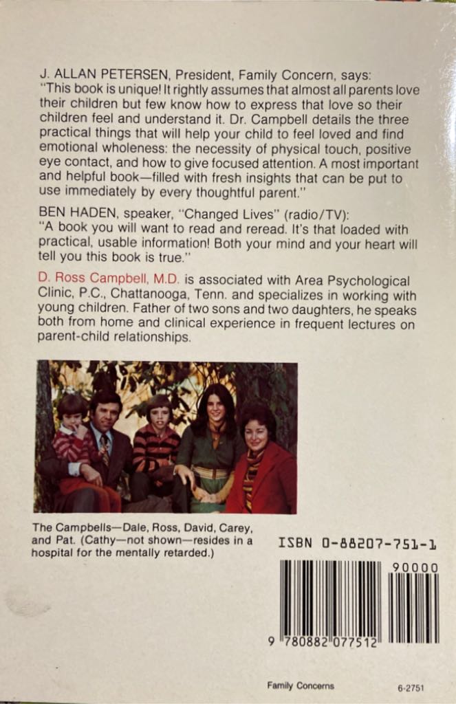 How To Really Love Your Child - Dr. Ross Campbell (Victor - Paperback) book collectible [Barcode 9780882077512] - Main Image 2