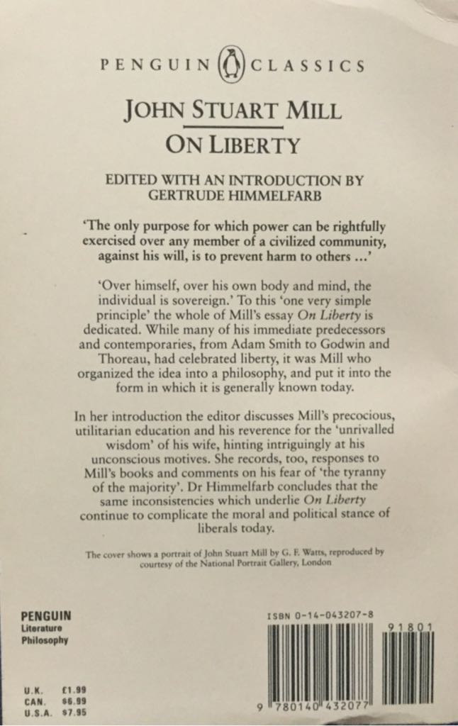On Liberty - John Stuart Mill (Folio Society - Paperback) book collectible [Barcode 9780140432077] - Main Image 2