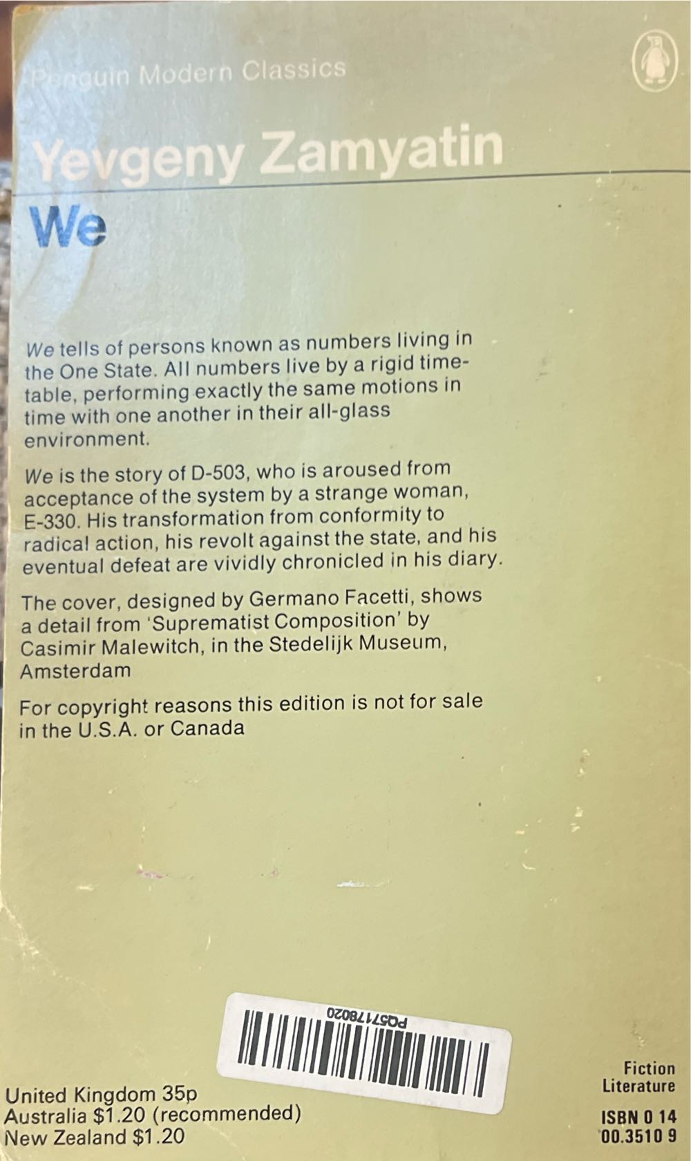 We - Yevgeny Zamyatin (Penguin - Paperback) book collectible [Barcode 9780140035100] - Main Image 2