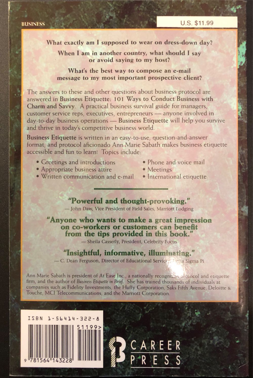 Business Etiquette - Ann Marie Sabath (Career PressInc) book collectible [Barcode 9781564143228] - Main Image 2