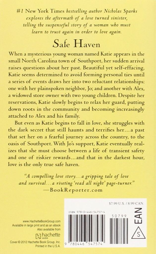 Safe Haven - Nicholas Sparks (Grand Central Publishing - Paperback) book collectible [Barcode 9780446547574] - Main Image 2