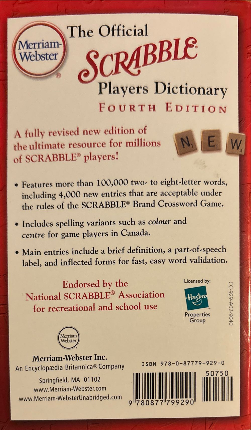 The Official Scrabble Players Dictionary - Hasbro Inc. (Merriam-Webster Inc. - Paperback) book collectible [Barcode 9780877799290] - Main Image 2