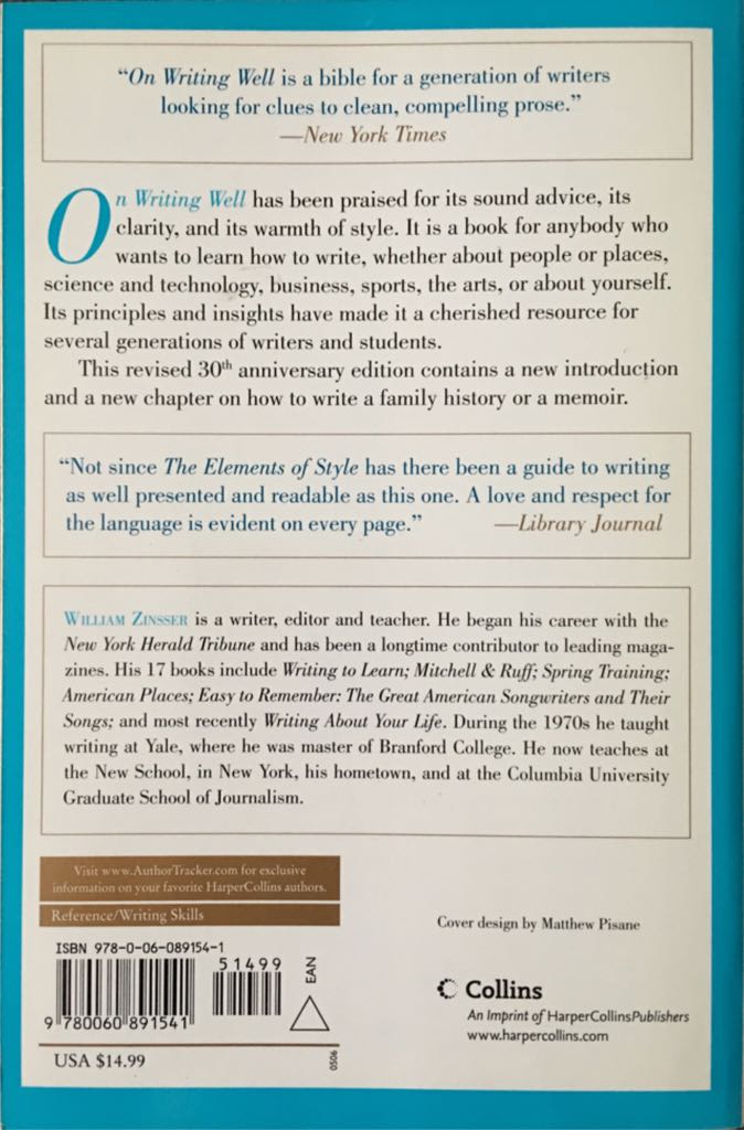 On Writing Well : The Classic Guide To Writing Nonfiction - William Zinsser (Harper Collins - Paperback) book collectible [Barcode 9780060891541] - Main Image 2