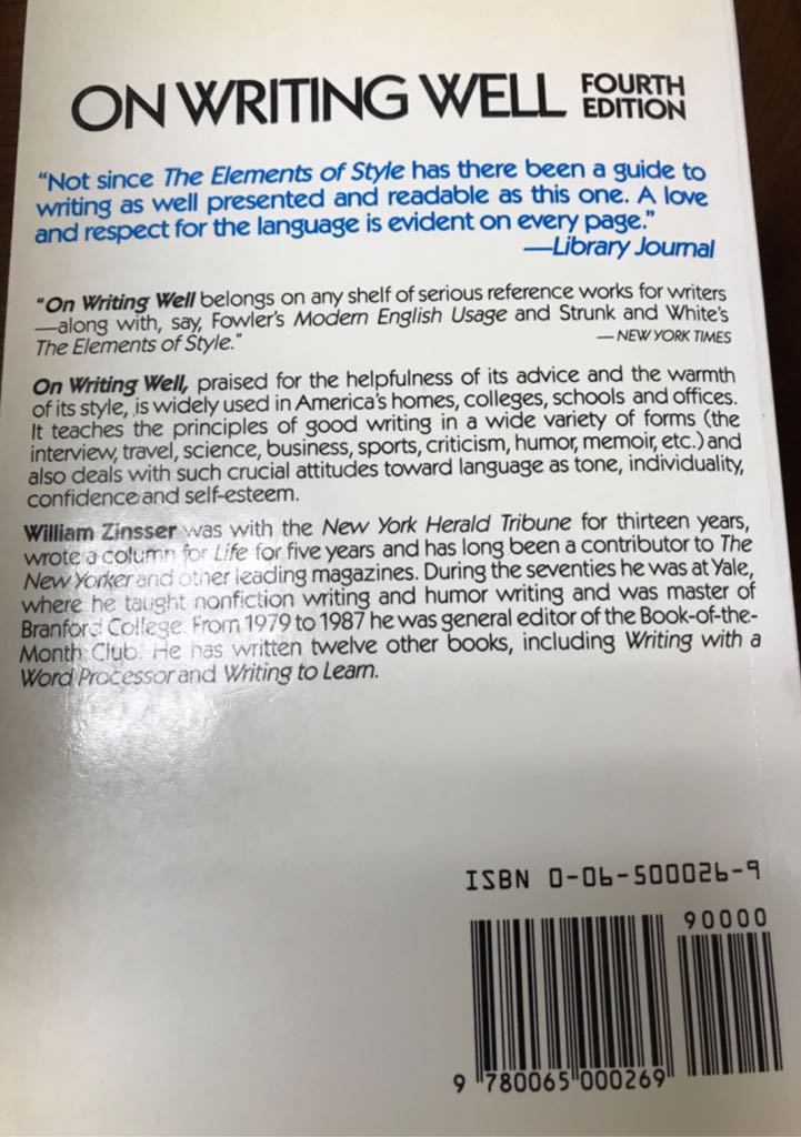 On Writing Well - William Zinsser (Harper Collins - Paperback) book collectible [Barcode 9780065000269] - Main Image 2
