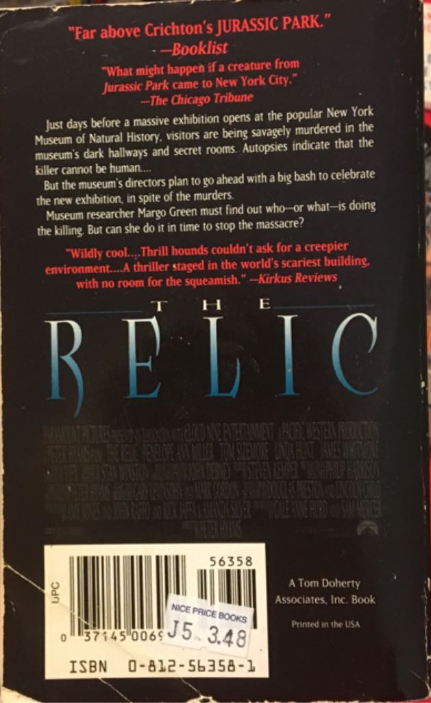 Relic - Douglas Preston (A Tor Book - Paperback) book collectible [Barcode 037145006994] - Main Image 2
