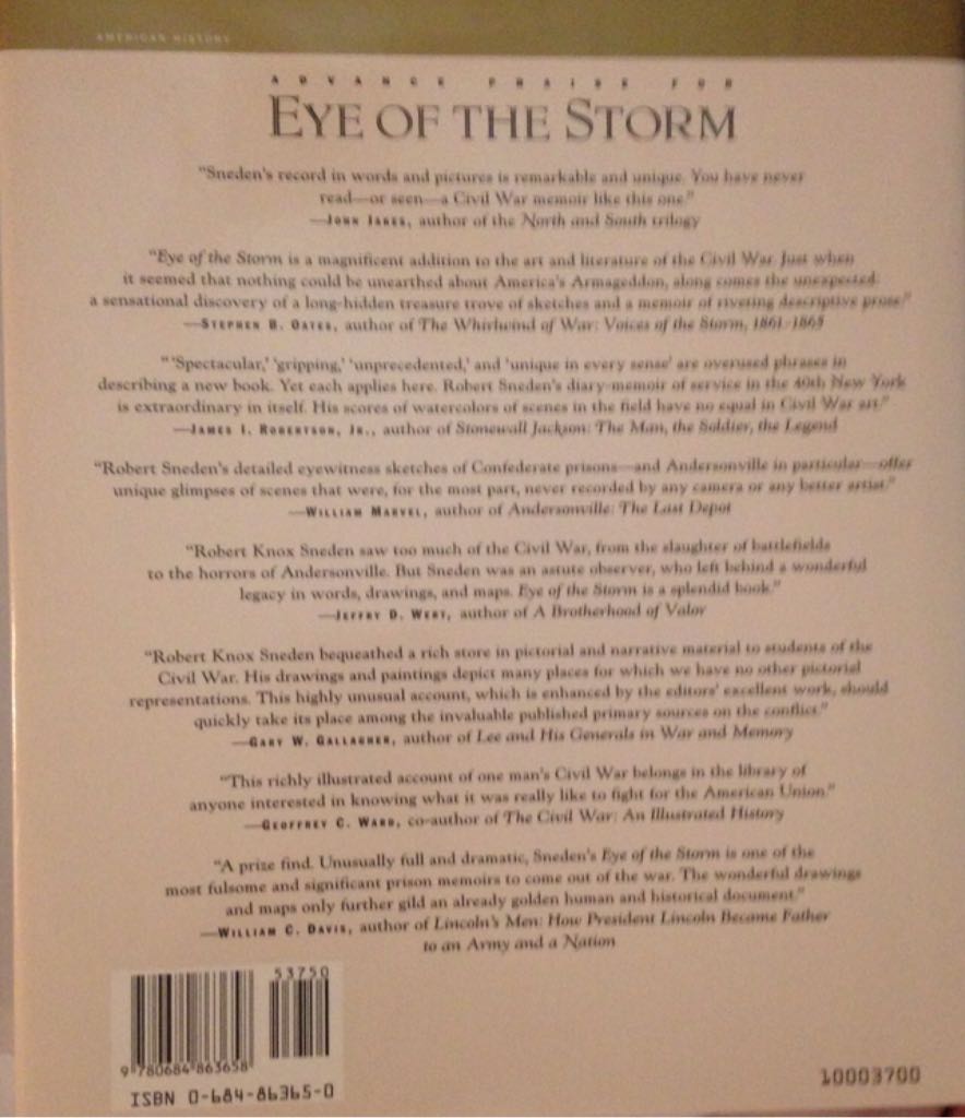 Eye of the Storm - Robert Knox Sneden (The Free Press - Hardcover) book collectible [Barcode 9780684863658] - Main Image 2