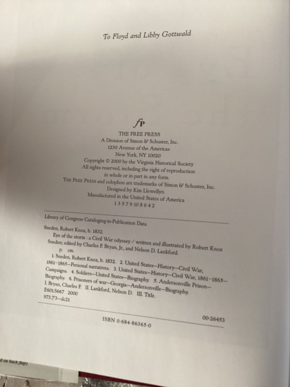 Eye of the Storm - Robert Knox Sneden (The Free Press - Hardcover) book collectible [Barcode 9780684863658] - Main Image 3