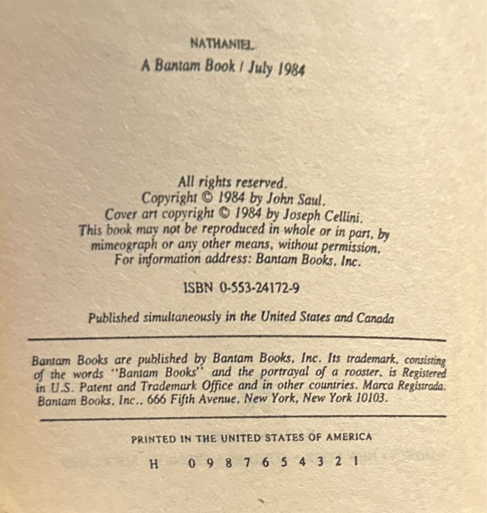 Nathaniel - John Saul (Bantam - Paperback) book collectible [Barcode 9780553241723] - Main Image 3