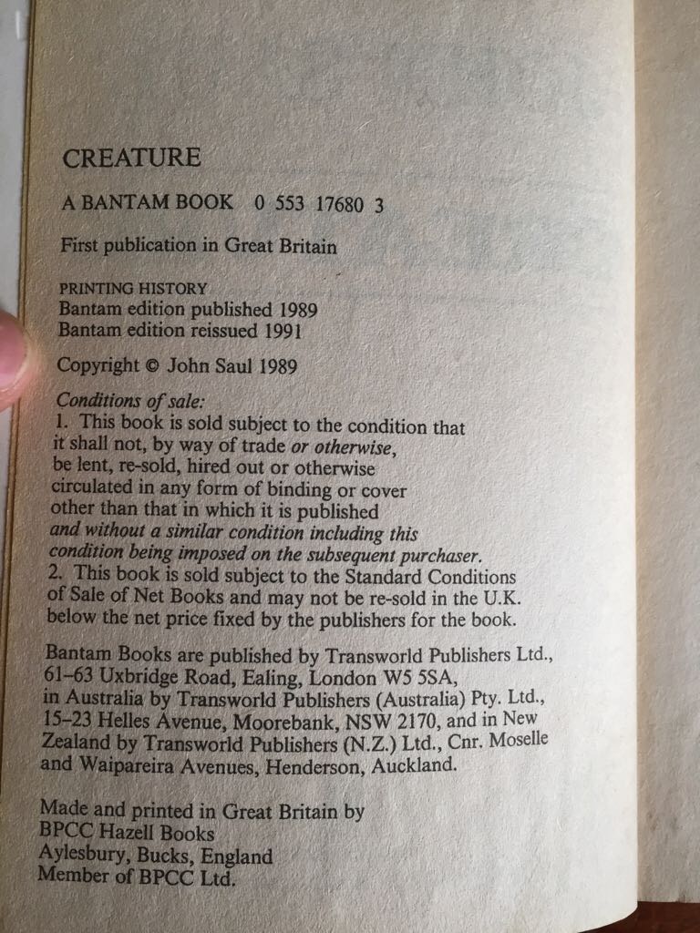 Creature - John Saul (Paperback) book collectible [Barcode 9780553176803] - Main Image 2