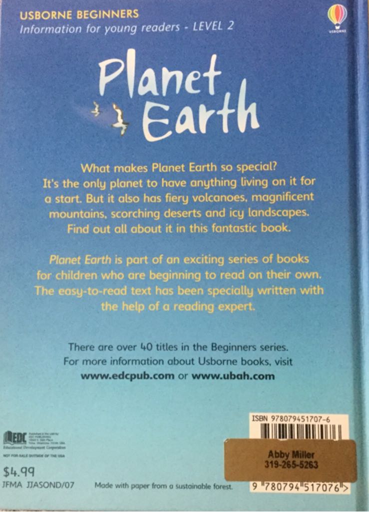 Planet Earth (Usborne Beginners, Level 2) - Leonie Pratt (Usborne Books) book collectible [Barcode 9780794517076] - Main Image 2