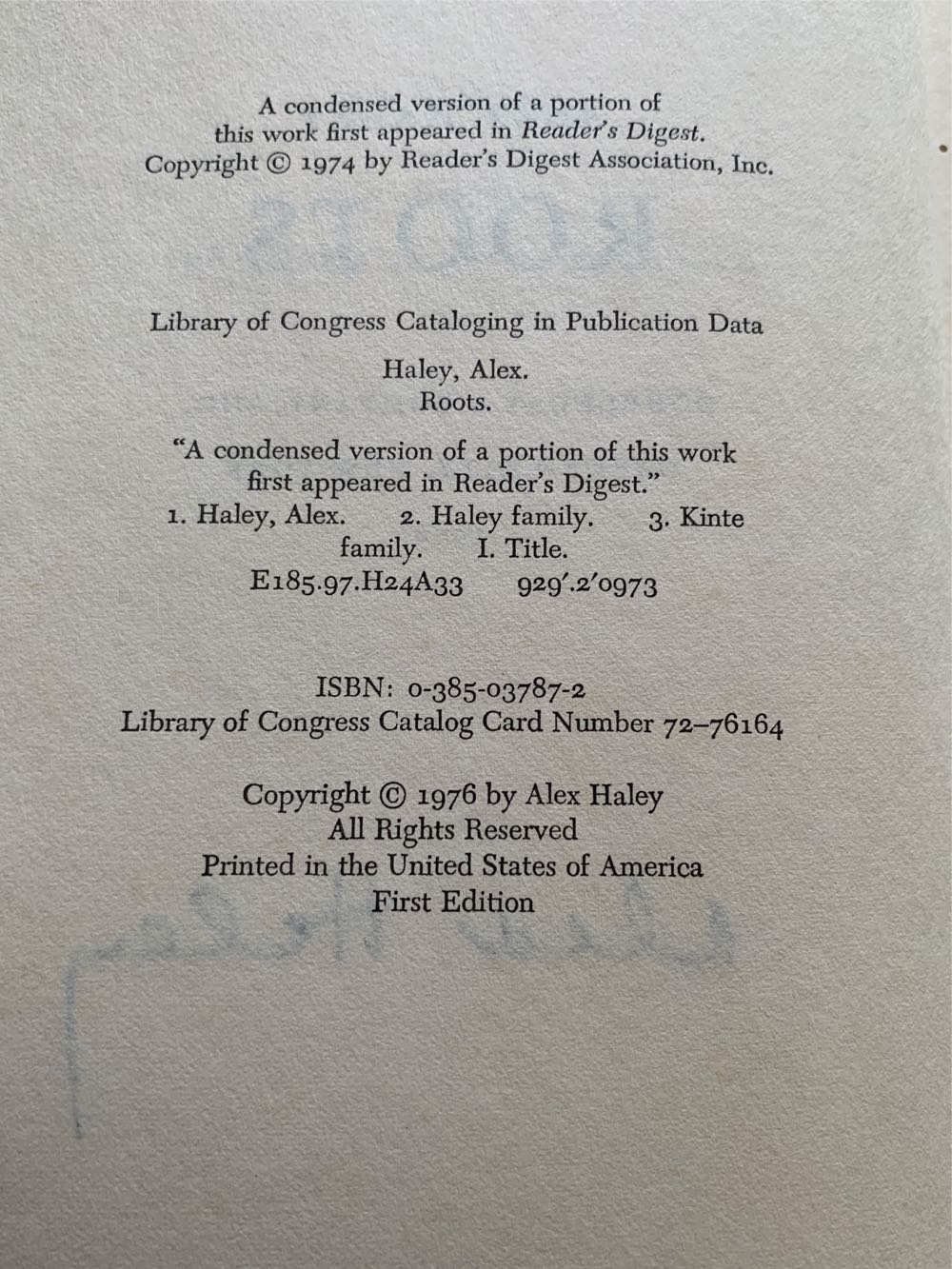 Roots - Alex Haley (Doubleday Books - Hardcover) book collectible [Barcode 9780385037877] - Main Image 3