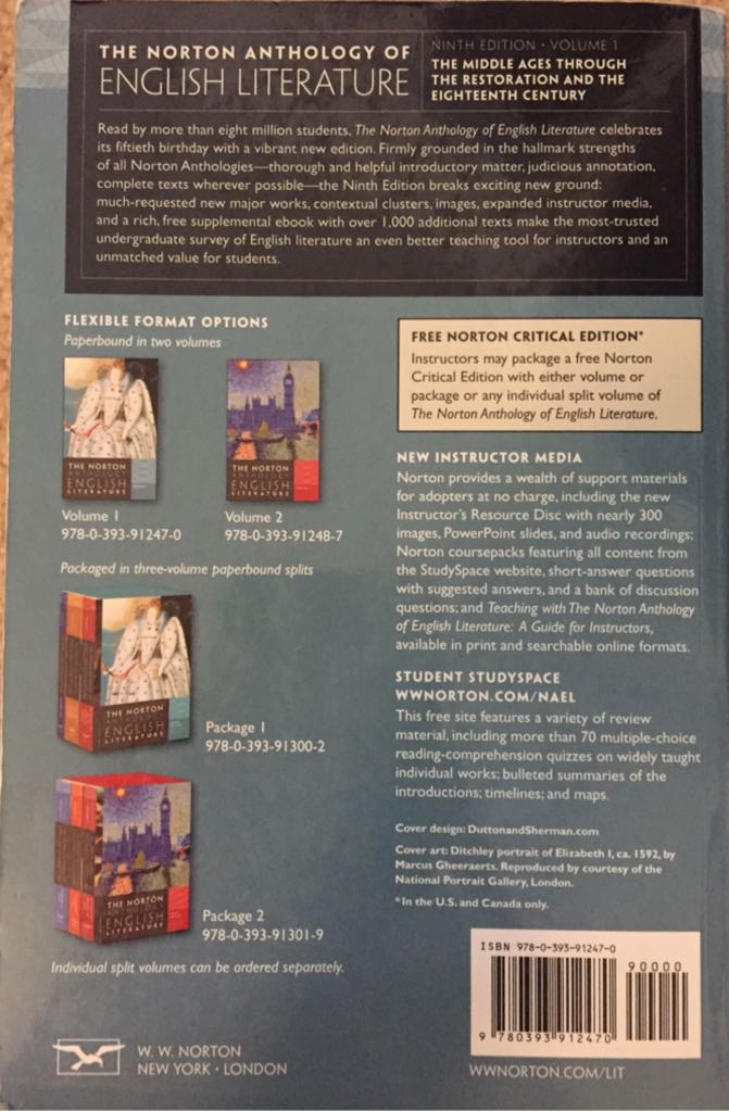 The Norton Anthology Of English Literature - Norton Anthology (W. W. Norton - Paperback) book collectible [Barcode 9780393912470] - Main Image 2