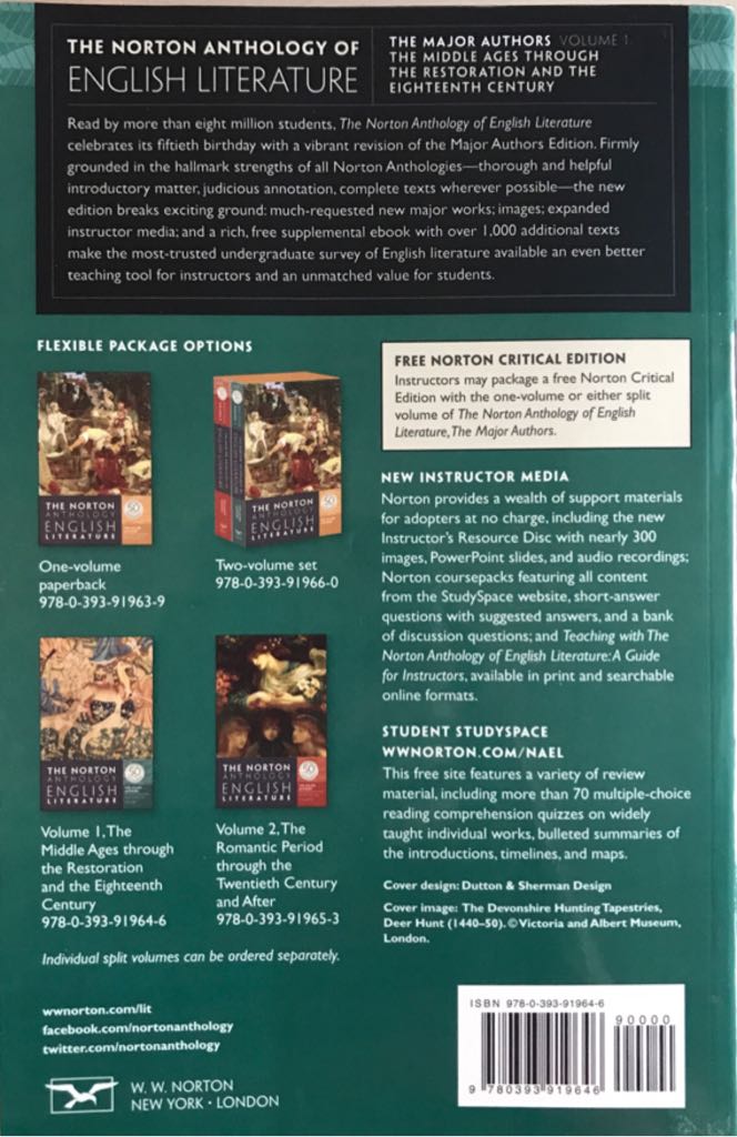 Norton Anthology of English Literature, Volume 1, The - Various (W. W. Norton & Company, Inc. - Paperback) book collectible [Barcode 9780393919646] - Main Image 2
