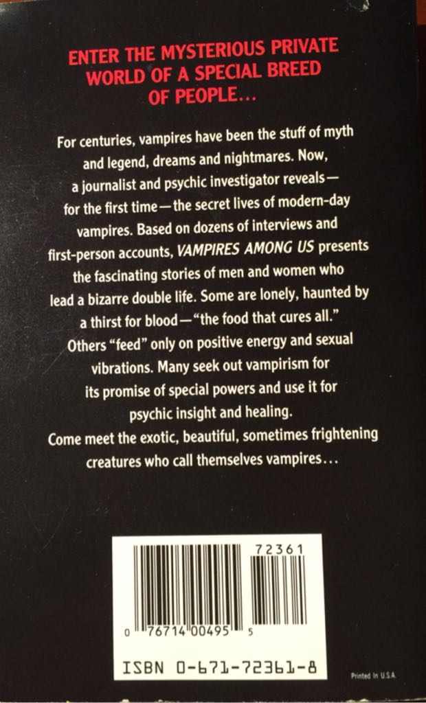 Vampires Among Us - Rosemary Ellen Guiley (Pocket Books - Paperback) book collectible [Barcode 9780671723613] - Main Image 2